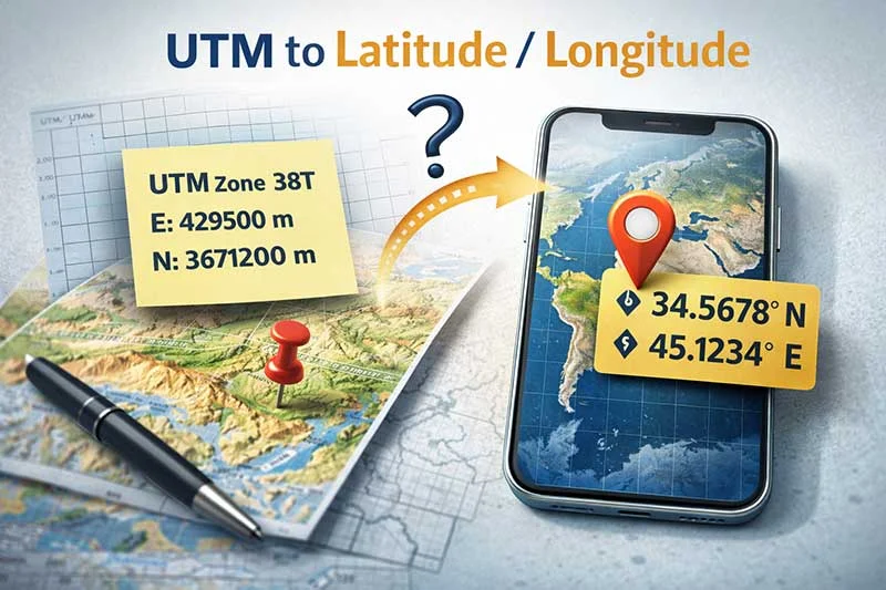 تبدیل UTM به مختصات جغرافیایی