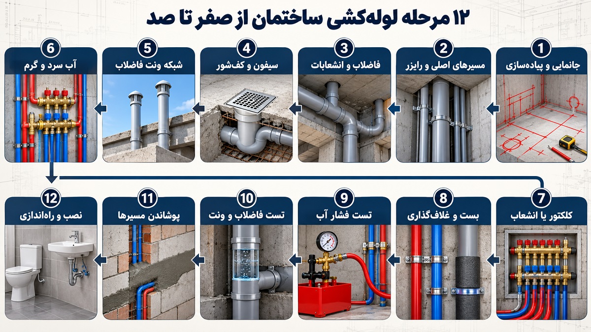 شیرآلات | روشویی مراحل لوله کشی ساختمان از صفر تا صد